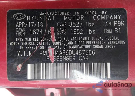 2013 Hyundai Accent Gls from USA, damaged, VIN KMHCU4AE9DU487566